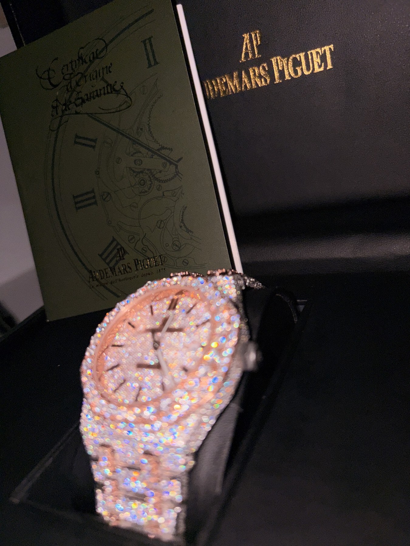 Close view of an iced watch