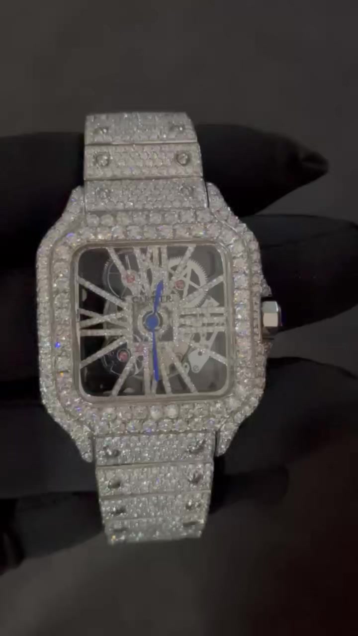 Iced square skeleton watch